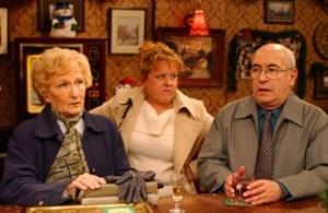 Coronation Street:  Monday 8 December 2003 at 7.30pm1/0694/5642Cilla Brown [Wendi Peters] reacts aggressively when  Norris Cole (MALCOLM HEBDEN) and Emily Bishop (EILEEN DERBYSHIRE)  complain  about her son, Chesney.DigitalNeil MarlandCopyright Granada Tv